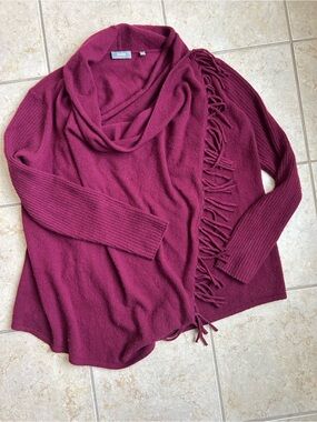 Neiman Marcus Women’s 100% Cashmere Wrap Sweater, Large Burgundy Plum Fringe